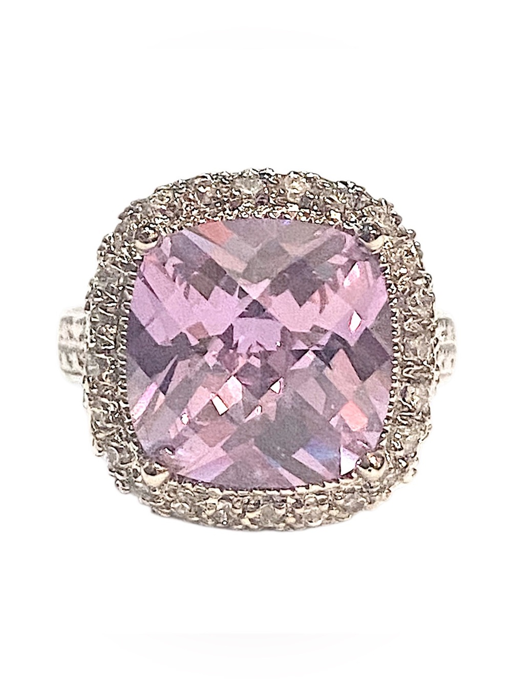 Purple Cz Ring Silver Cushion Cut